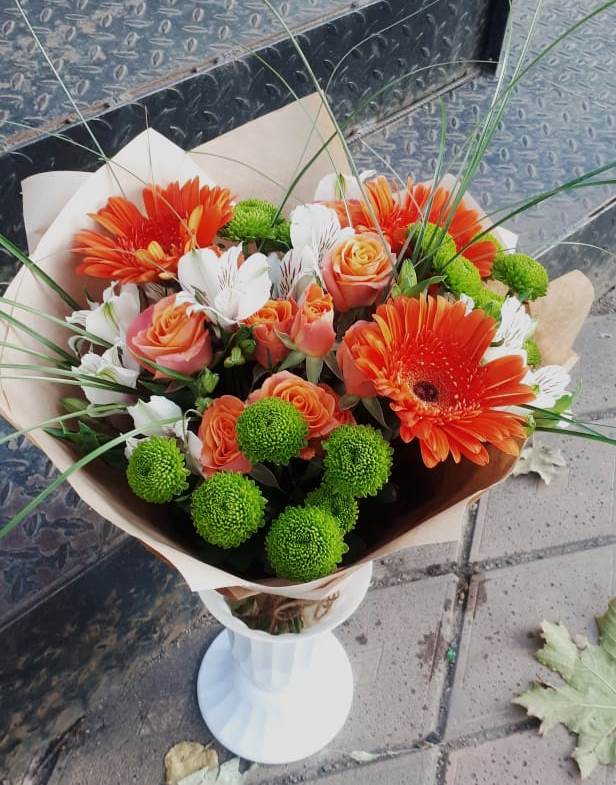 Букет цветов из: Герберы, Хризантемы, Альстромерии и Розы в Козлово