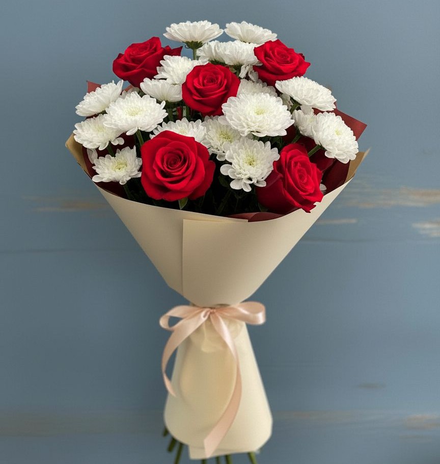 Букет цветов из: Розы и Хризантемы в Козлово