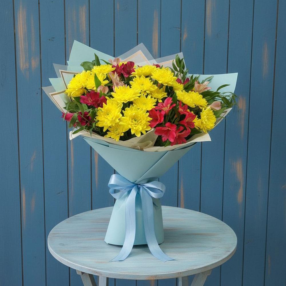 Букет цветов из: Альстромерии и Хризантемы в Козлово