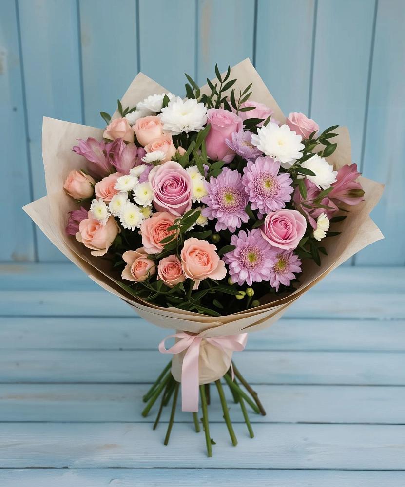 Букет цветов из: Хризантемы, Розы и Альстромерии в Козлово