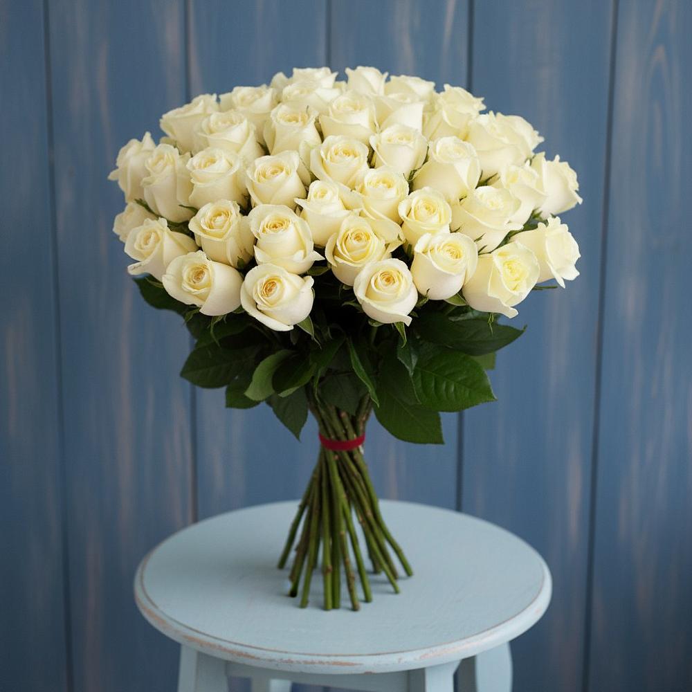 Букет 51 Белая роза Эдлесс Лав в Козлово