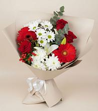 Букет цветов из:  Розы, Хризантемы, Герберы и Лилии в Козлово