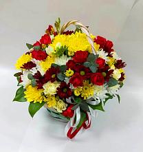 Цветочная композиция из Хризантемы и Розы в корзине в Козлово