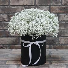 Цветочная композиция из Гипсофила в шляпной коробке в Козлово