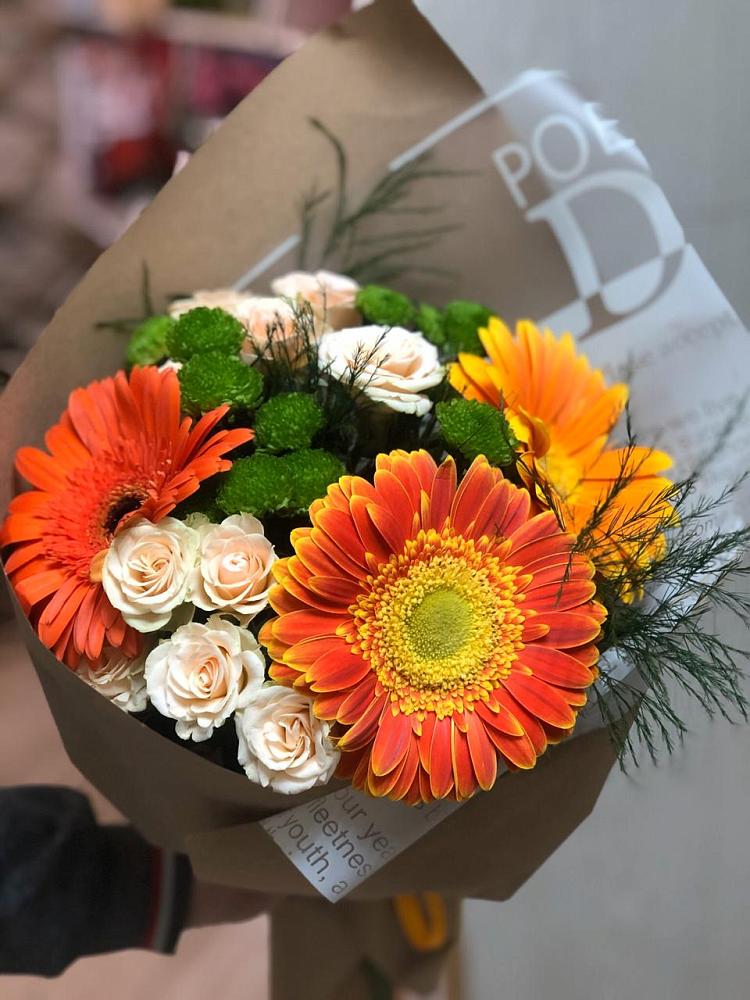 Букет цветов из: Герберы, Хризантемы и Розы в Козлово